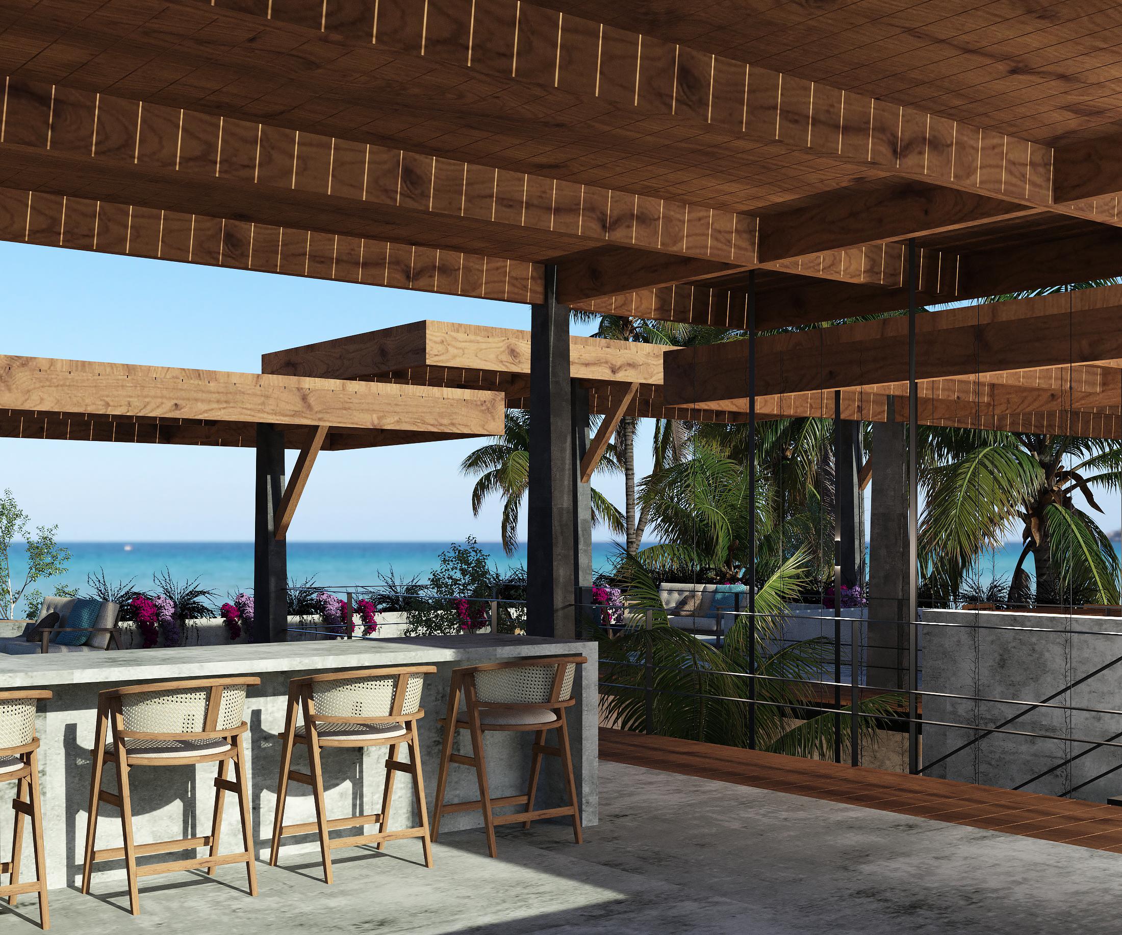 Casa Mangos rooftop bar with ocean view